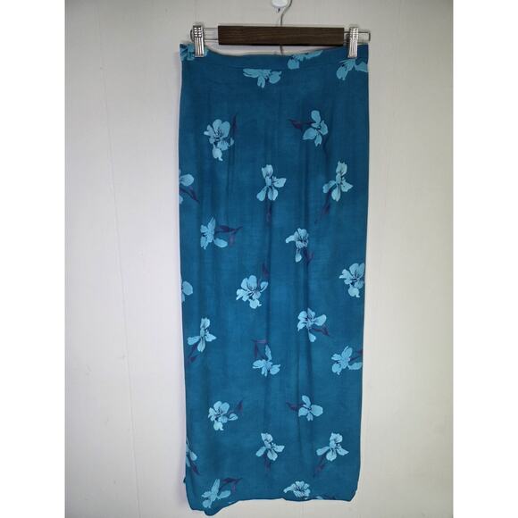 AGB Byer California Blue Floral Maxi Skirt With Slits Size Medium - Picture 1 of 7